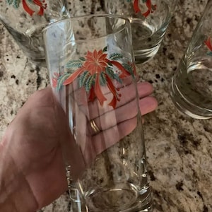 Libbey Christmas Garland Tumblers, Christmas Beverage Glasses, Holiday Drinkware, Set of 4, #C2