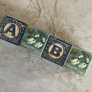 Weihnachtsschmuck Primitive ABC Alphabet Block Ornamente Weihnachtsgans Baum Dekor 4er Set #B3B