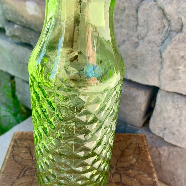 Vintage Green Glass Vase Decanter Jar Bud Vase Diamond Cut Glass DPS ENZO Emerald Green Glass Vase #B1F