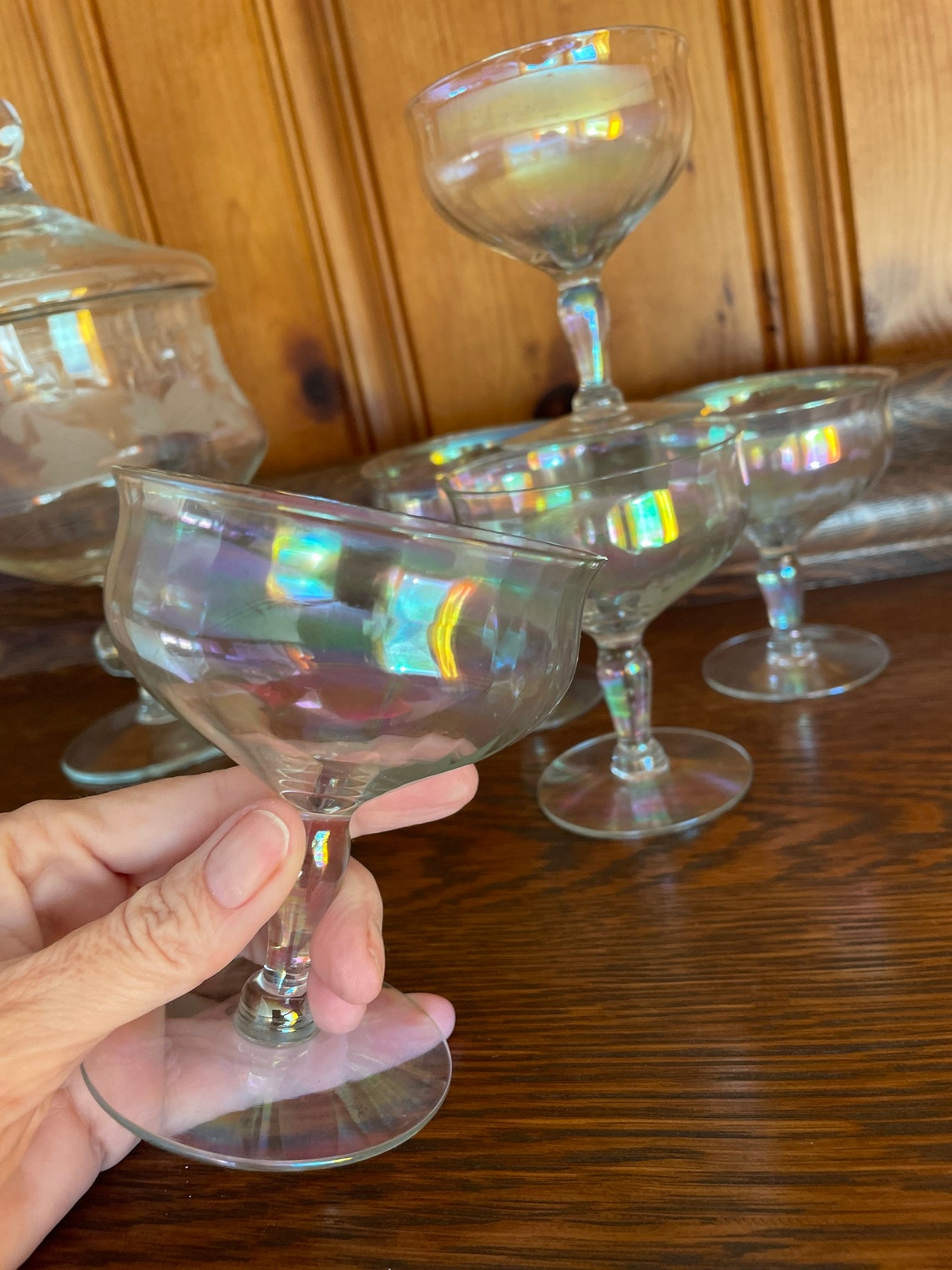 Vintage Hand Blown Rainbow Colored Wine Glasses Iridescent Etsy