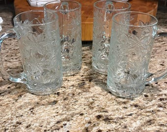 Vintage Princess House Fantasia Bierpul helder geperst kristalglas 12 oz bierkroes met reliëf kerstster bloemdessin
