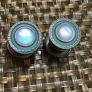 Art Deco Cufflinks: Mother of Pearl, Aqua Trim, Silver Tone Men's Jewelry
