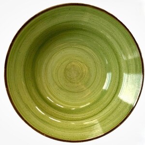 Vintage Thomson Pottery Serving Bowl 10” Amazon Green Speckled Stoneware Rustic Farmhouse