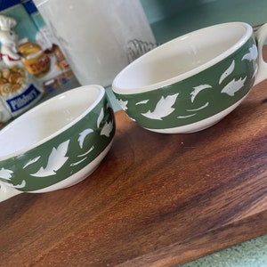 Restaurant Diner Ware Coffee Cups Jackson China White Leaves Green Trim Diner Ware Cups Diner Mugs Set of 2 #T17