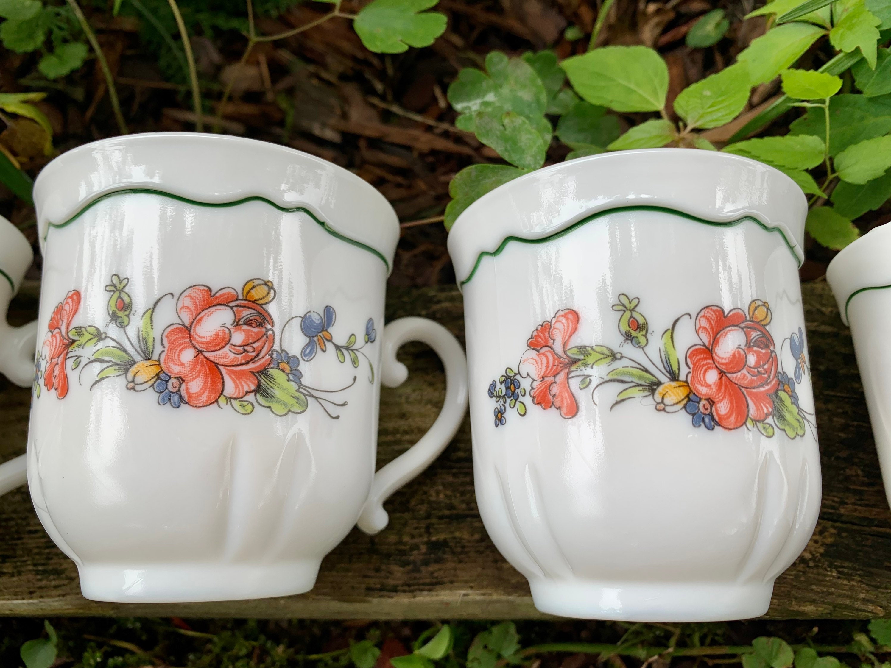 Lot De 4 Tasses à Café Arcopal - Décor Pivoine Vintage - Empilables - Opale