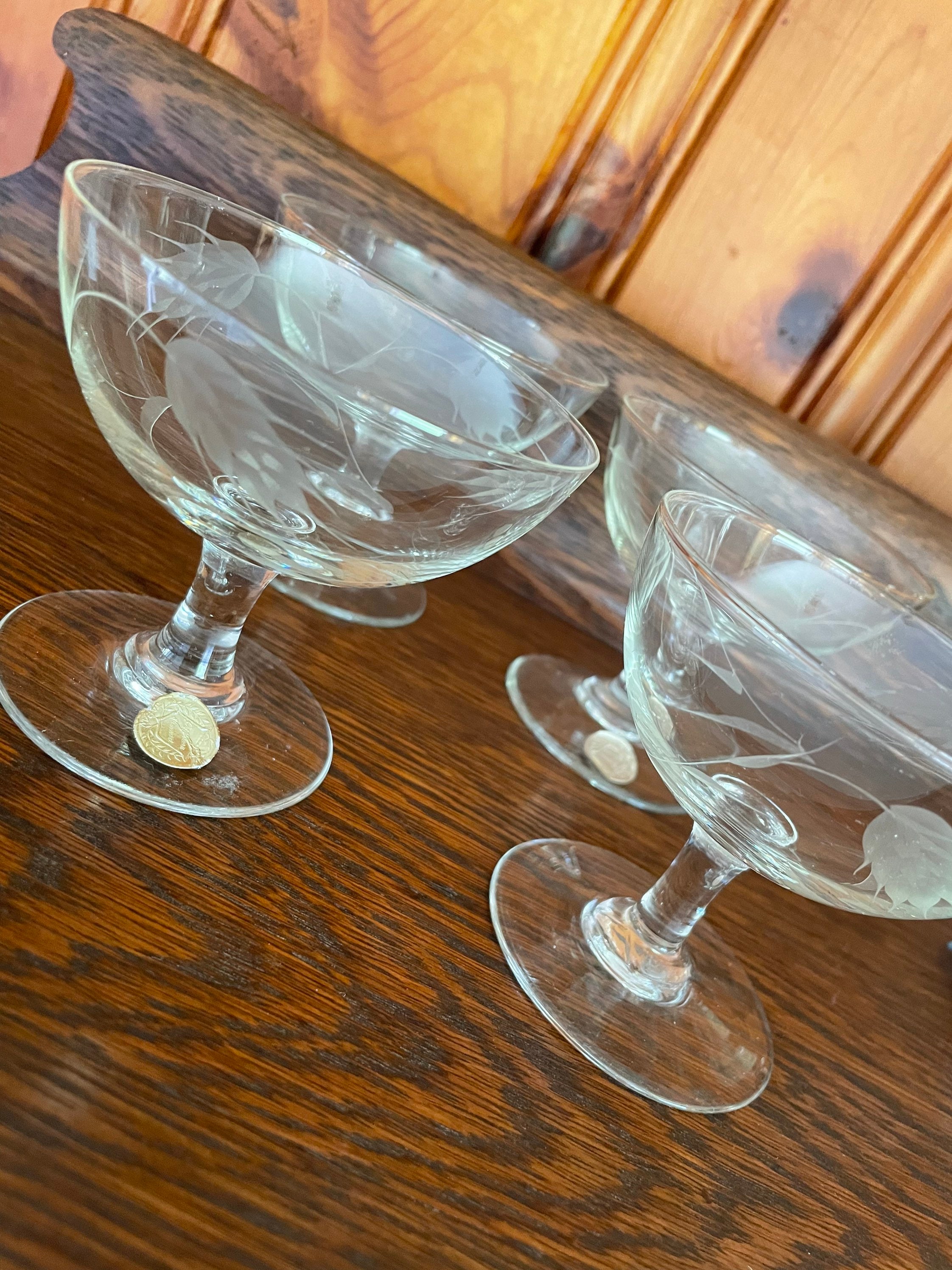 Vintage Etched Wheat Detailed Coupe Glass Vintage Etched Wheat Detailed Coupe Glass