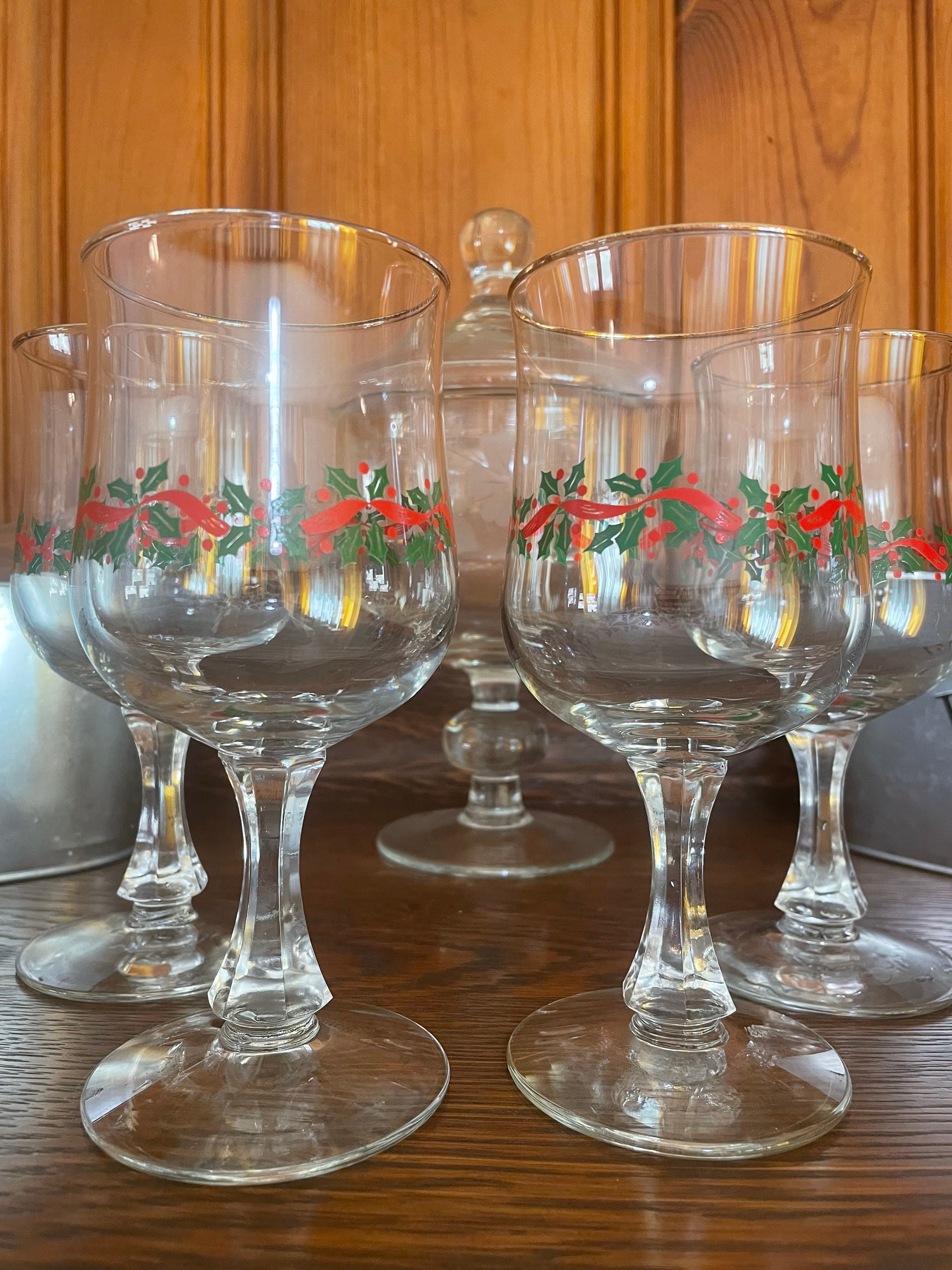 Clear Glass Holly Berry Mugs 12oz by Libbey, Christmas Coffee Mugs
