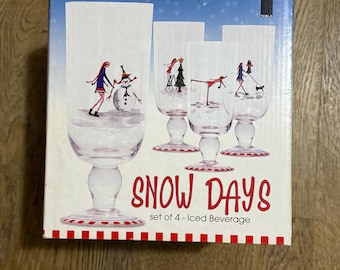 Vintage Tabla Snow Days Weihnachten Weingläser Eistee Becher 4er Set