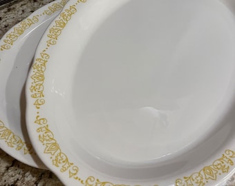 Buffalo China Restaurant Diner Ware Platters Rare Oval Scalloped Edge Yellow Scroll & Flower Pattern Vintage Diner Ware Set of 2 READ DETAIL