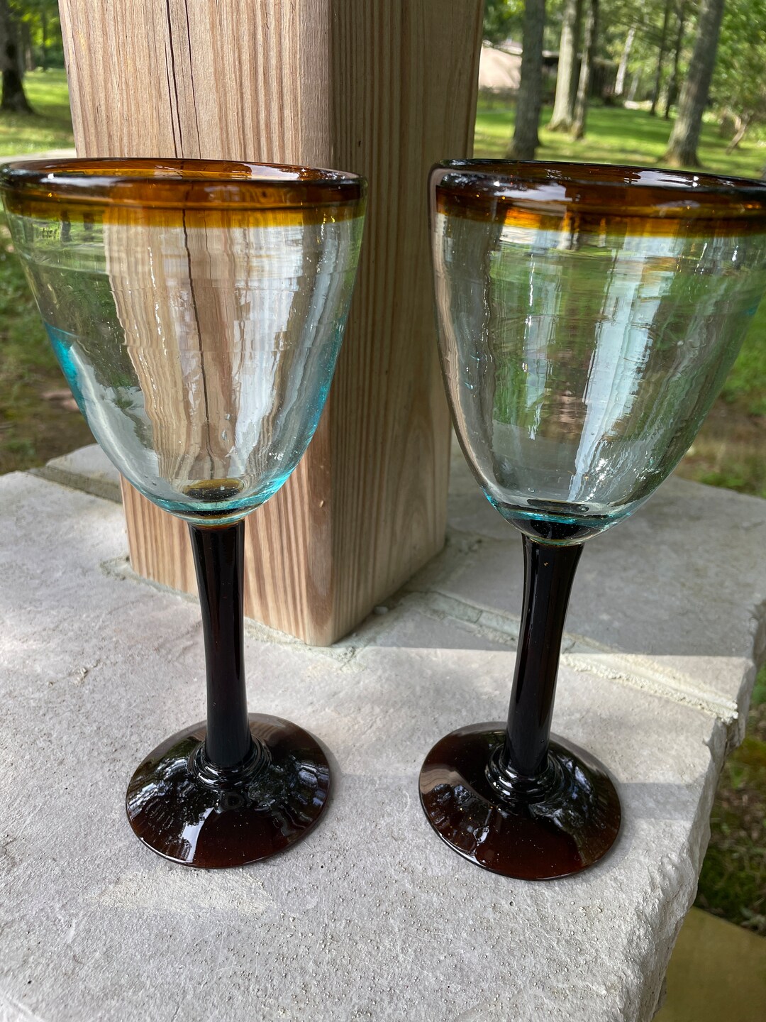 Hand Blown Recycled Glass Stemware Vintage Wine Glasses Art Etsy