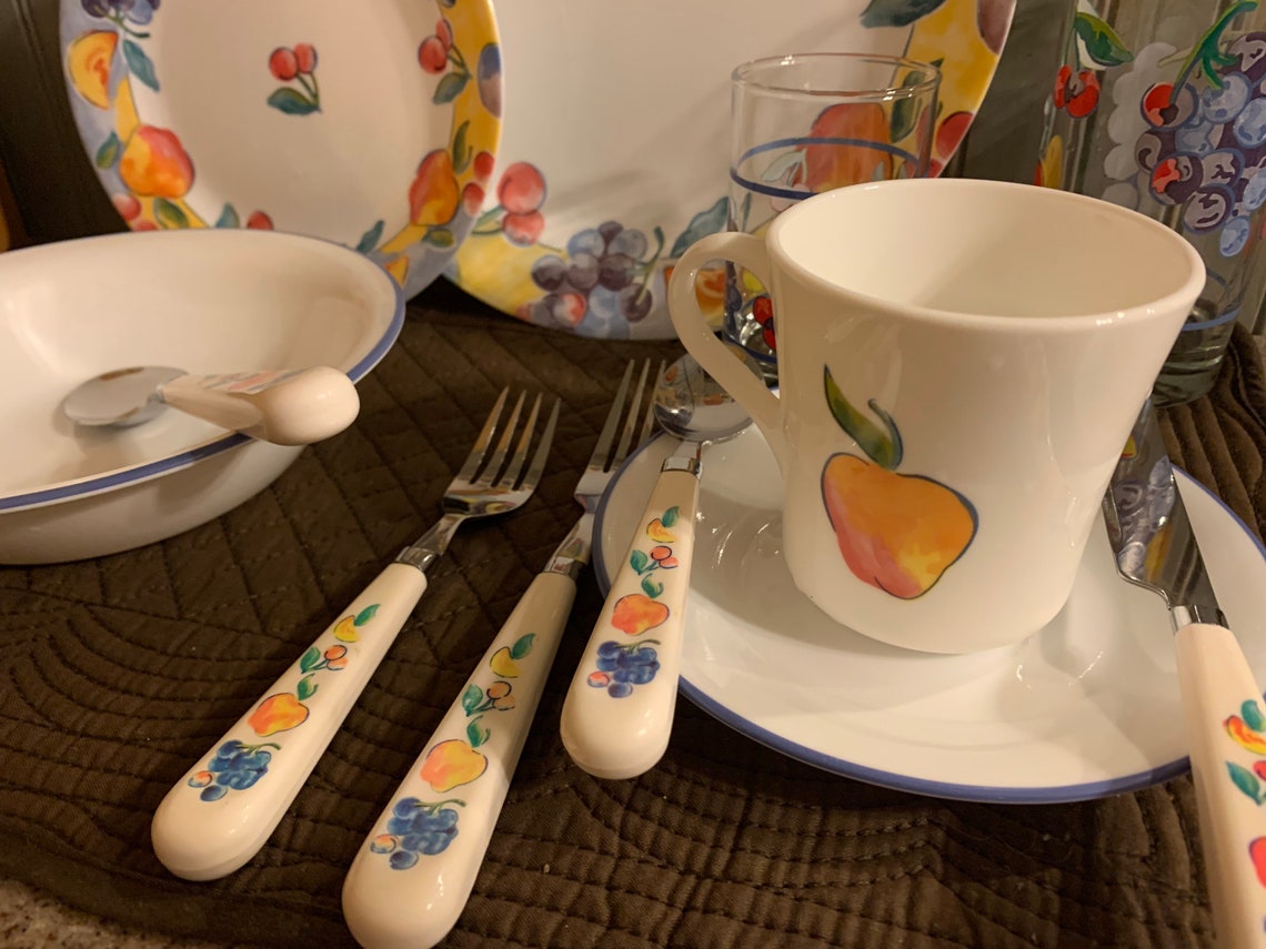 Corelle Dinnerware Fruit Basket Pattern Corelle Utensils Etsy