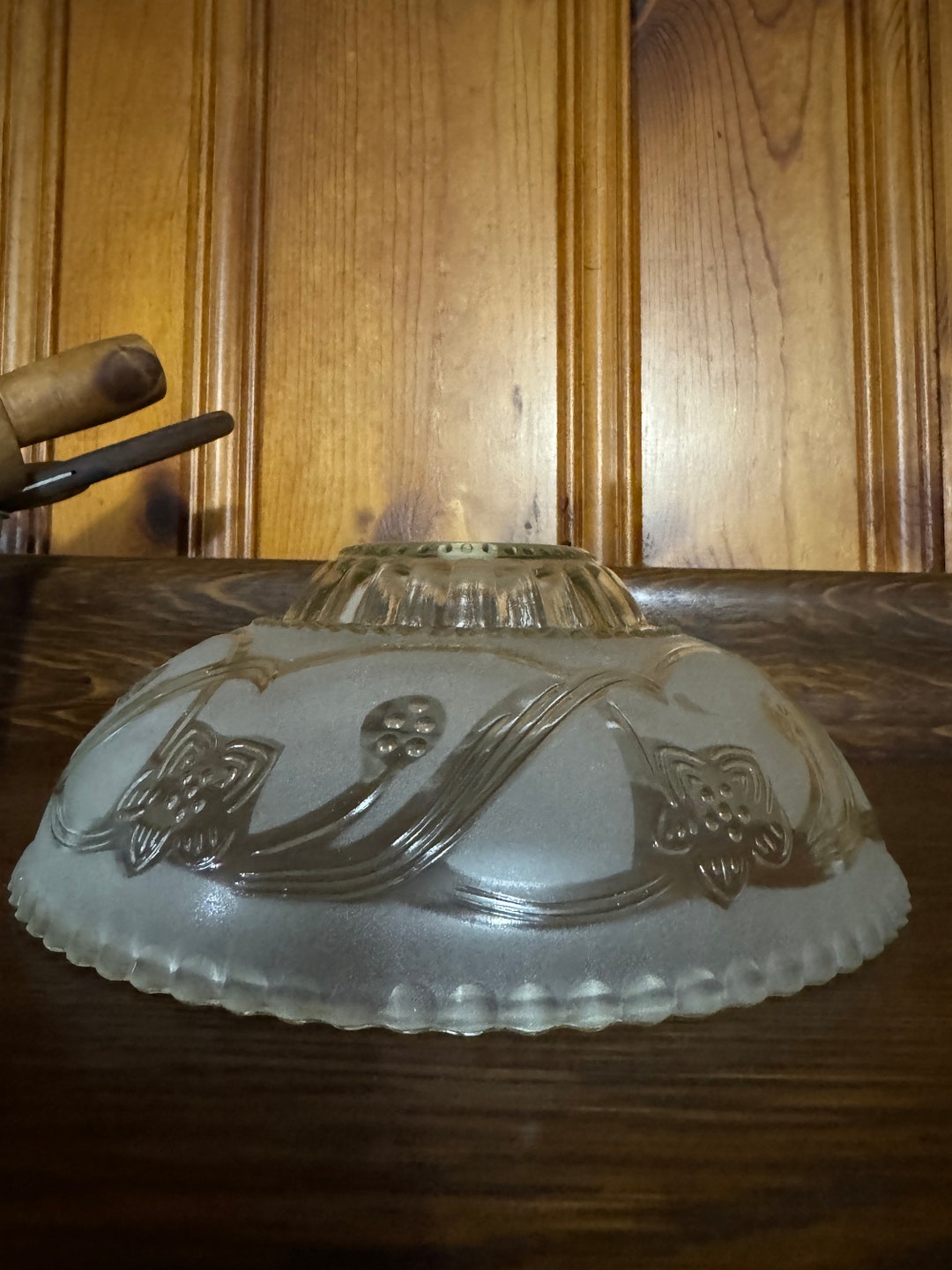 Vintage Glass Lamp Shade Globe Embossed Floral Frosted Glass Light