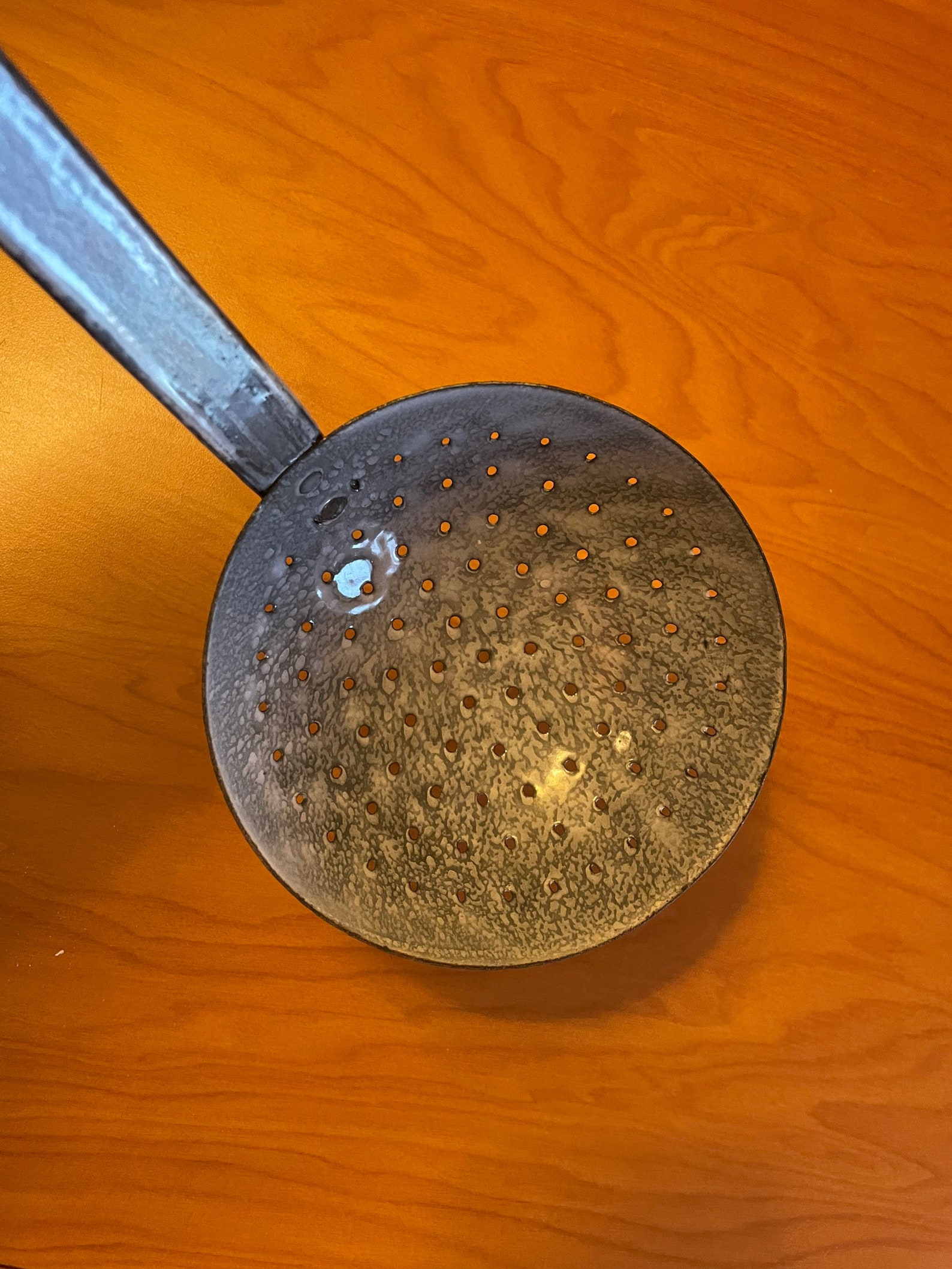 Vintage Granite Ware Strainer Spoon Gray Enamelware Skimmer Etsy