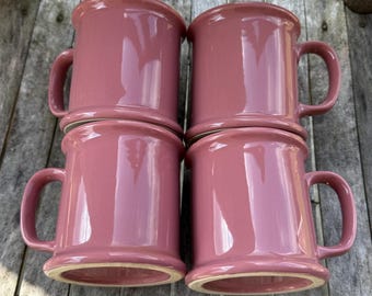 Tazze da caffè pesanti con base arrotolata, in gres rosa vintage, grande capacità, set da 4
