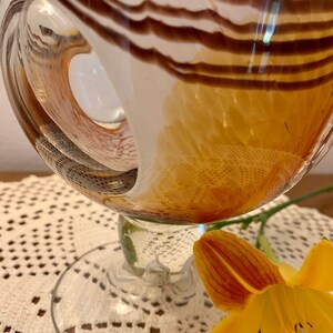 Vintage Italian Art Glass Vase: Handblown Brown, Gold & White Swirl image 2