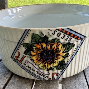 Cordon Bleu Casserole Dish Soufflé Dish Vegetable Seed Pack Pattern White Ribbed Sides Vintage BIA Bakeware Round BINGL Read Details