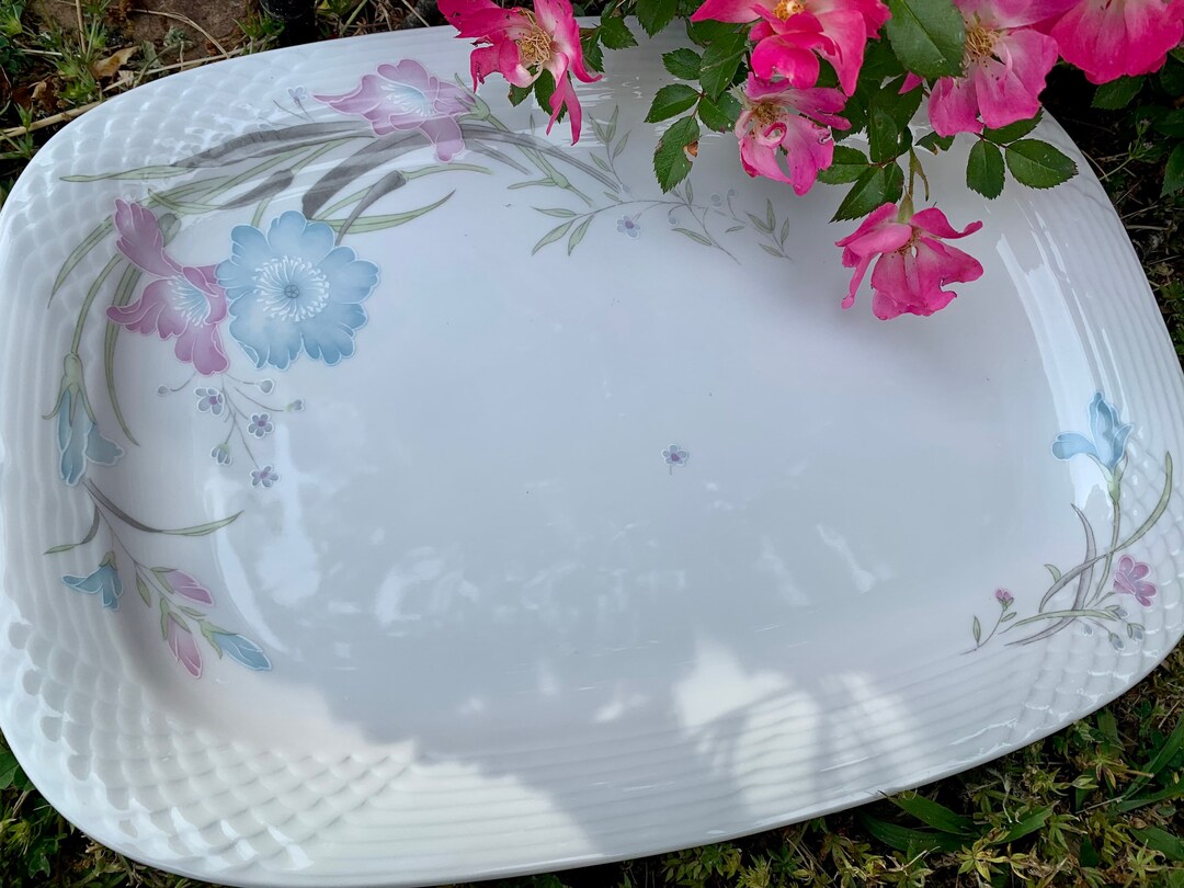 China Pearl Edinburgh Platter Pastel Floral Textured Trim Springtime