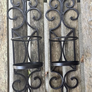 Vintage Wrought Iron Wall Sconces: Rustic Gothic Candle Holders, Set of 2