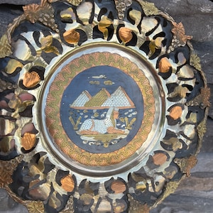 Egyptian Wall Art Egyptian Brass and Copper Colored Wall Plate Egyptian Sphinx Decor Brass Copper Silver Colored Wall Disk, #A3