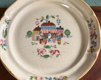 International Tableworks Heartland Village Salad Plates 105: Farm Animals, Floral Farmhouse Set of 3