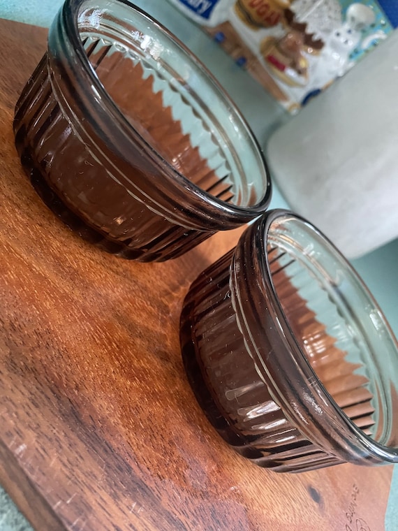 Anchor Hocking Brown Glass Ramekins: Ribbed Ovenproof Soufflé Bowls, Set of 2