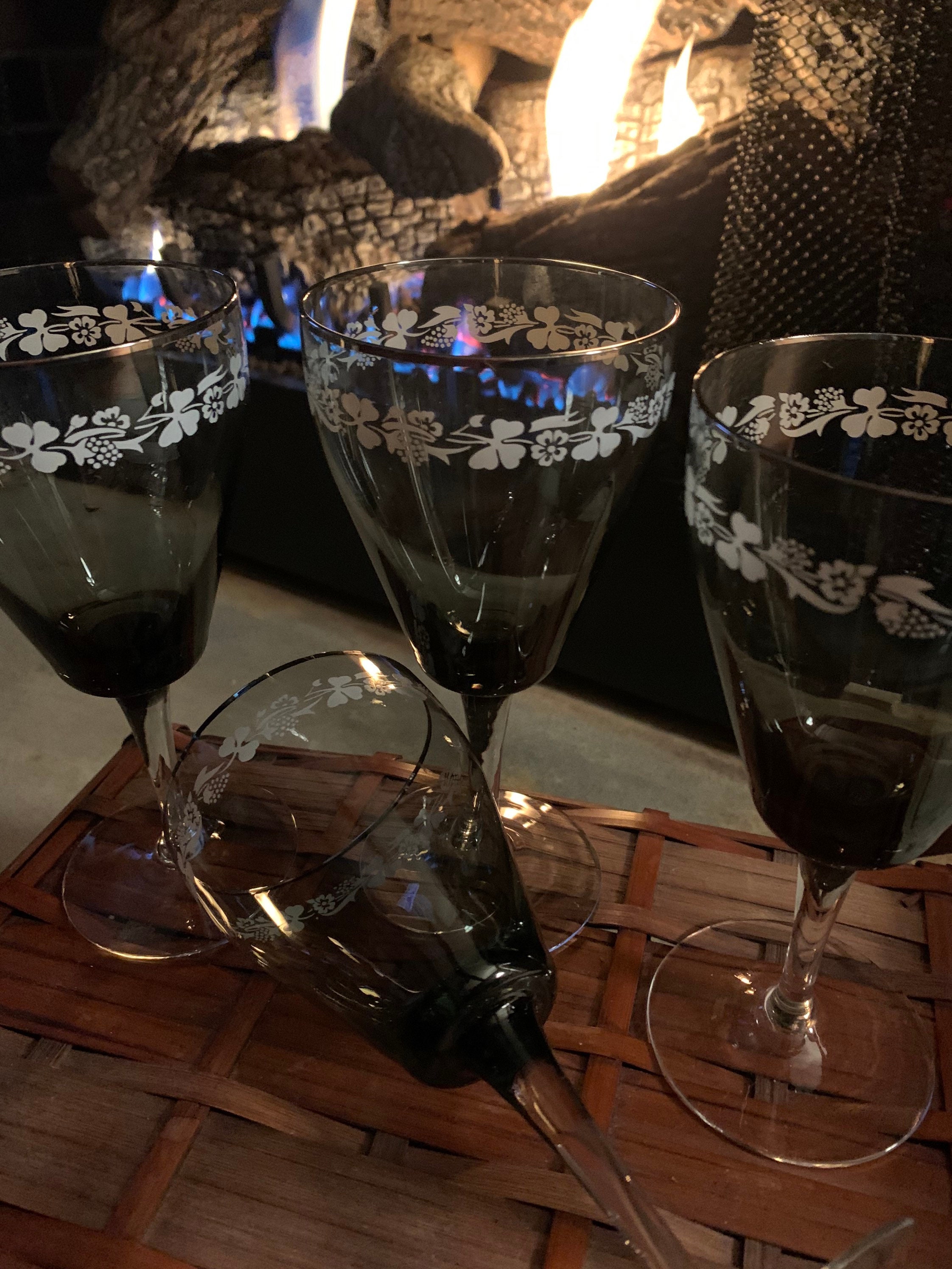 Vintage Royal Prestige Smoke Grey Wine Glass, Hand Blown Crystal Stemware  Fall Theme Smokey Gray Color, Wedding Engagement Anniversary Gift 
