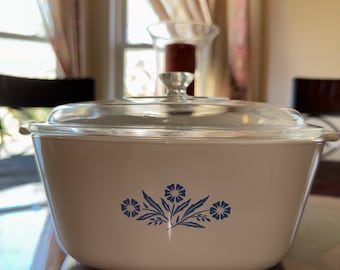 Vintage Corning Ware Casserole: Blue Cornflower, 2.5 Qt Square Baking Dish (1969-1972)