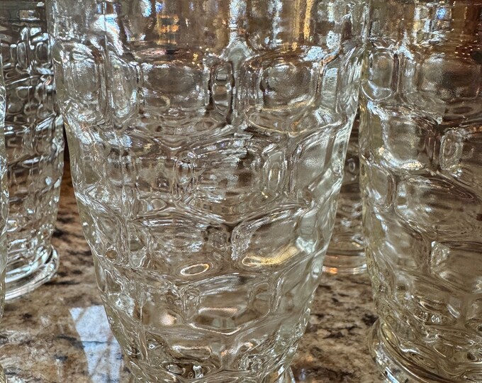 Vintage Federal Glass Colonial Tumblers Clear Footed Cube Cut Goblets ...