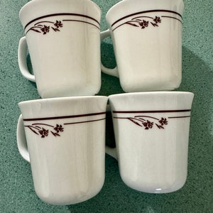 Corelle Corning Ware Melody Pattern Coffee Cups Brown Floral with Bands Vintage Corelle Mugs Set of 4