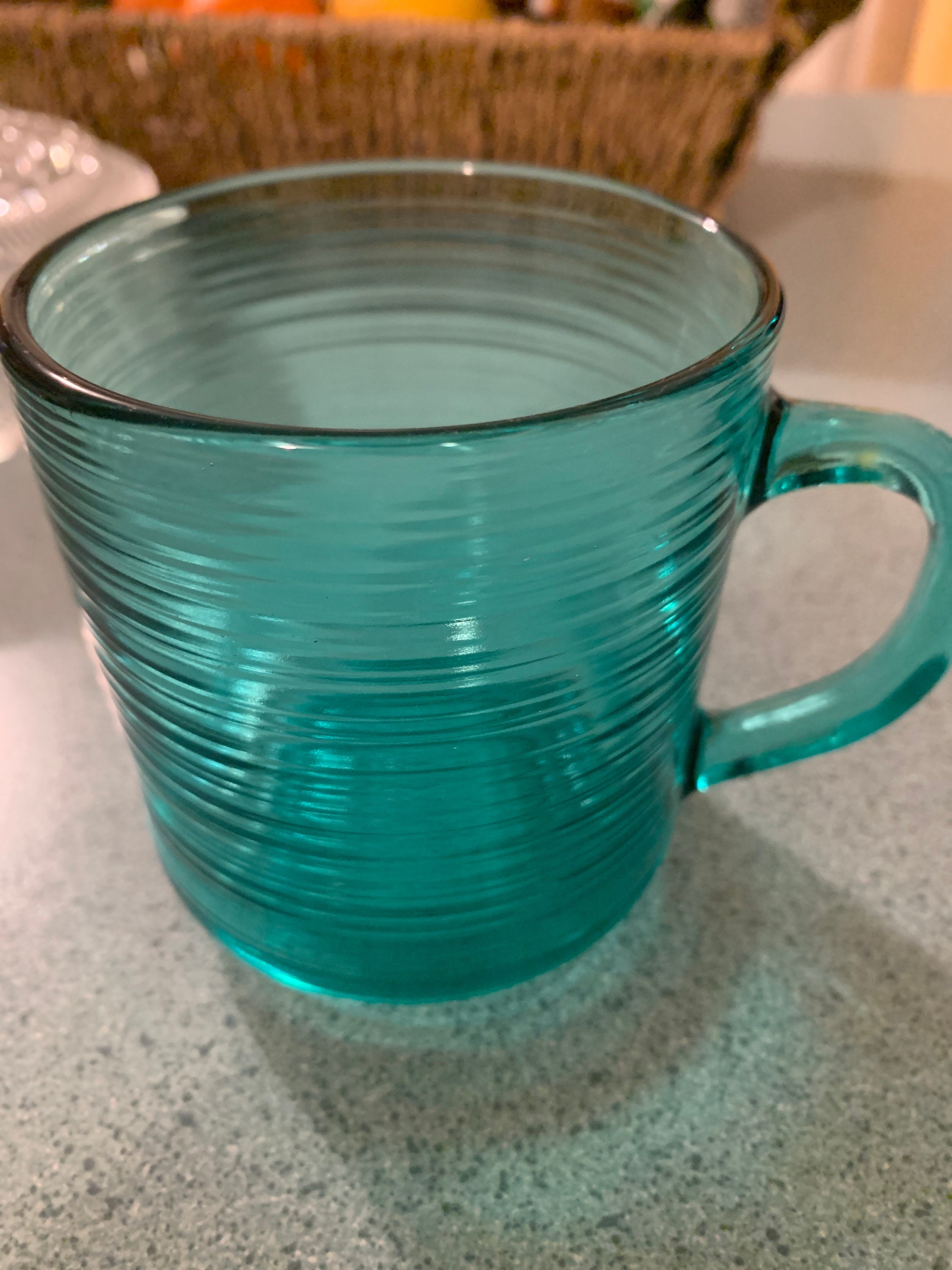 Vintage Arcoroc France Turquoise Aqua Glass Jardiniere Coffee Cup