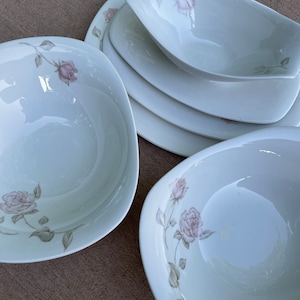 Iroquois Pottery Impromptu Beige Pink Rose Ben Seibel Serve Ware Iroquois Pottery Platters Bowls Gravy Boat Set of 5, #LB