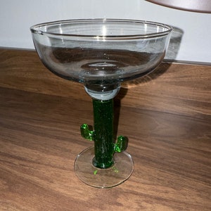Hand Blown Mexican Margarita Glass Green Figural Cactus Stemware Barware Blown Glass Cocktail Glass T19 READ DETAILS