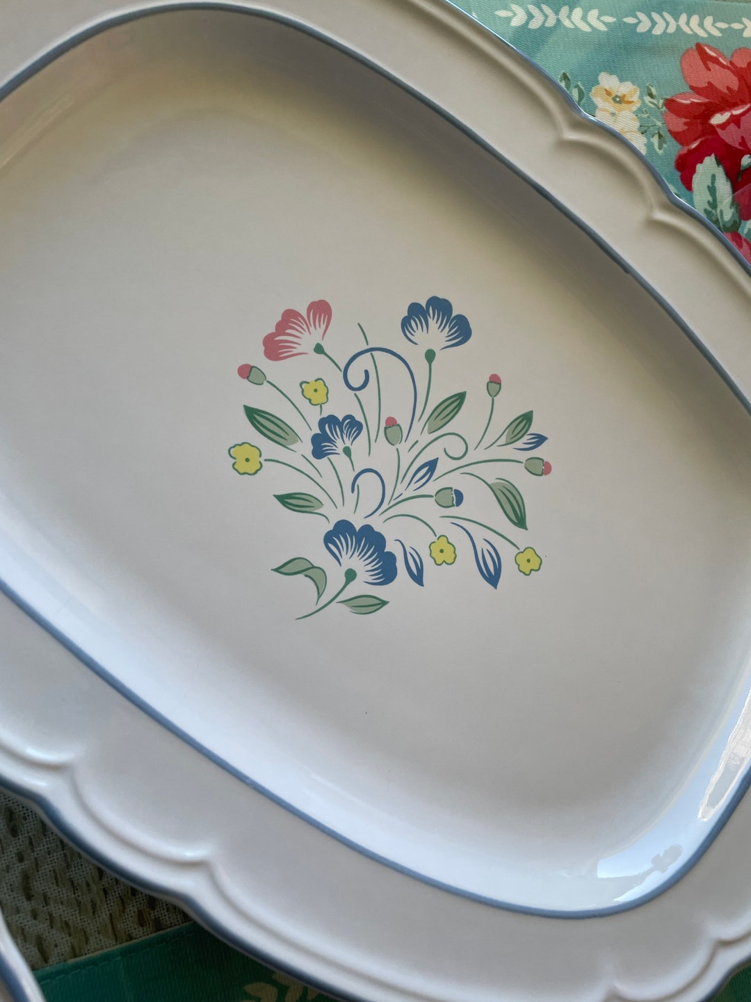 Floral Expressions Hearthside Platter and Vegetable Bowl White Etsy