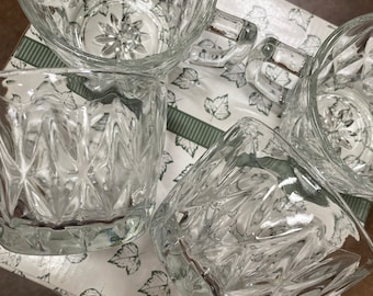 Vintage Anchor Hocking Crown Point Punch Cups Diamond Cut Glass Eggnog Cups Replacement Punch Bowl Cups Set of 4, T17