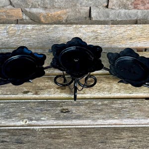 Vintage Wrought Iron 5 Pillar Candle Holder Wrought Iron Table Top Candelabra Black Iron Fireplace Candle Holder Gift Ivy Leaf Accents