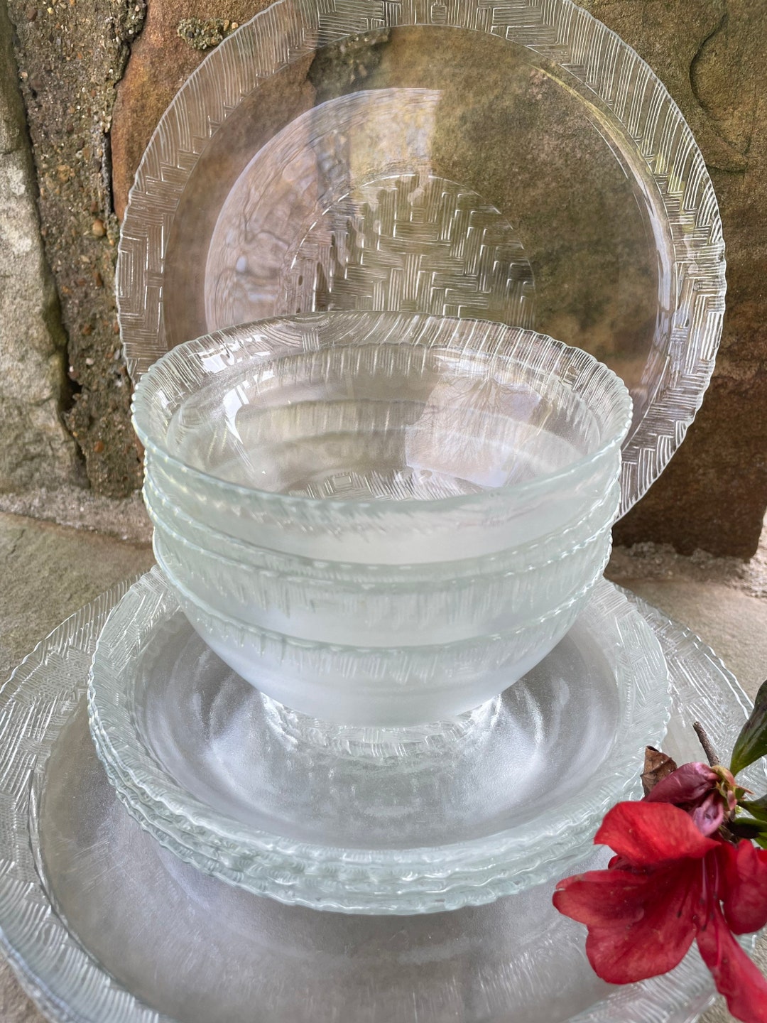 Arcoroc Fiesta Glass Dinnerware Raised Basket Weave Pattern French ...
