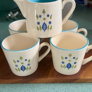 Vintage Marcrest Stetson Schweizisk Alpine Chalet Kaffeservis 4 Koppar & Gräddkanna