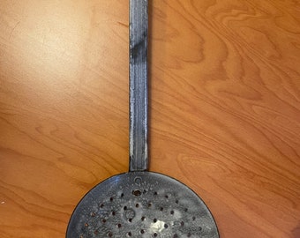 Vintage Granite Ware Strainer Spoon, Gray Enamelware Skimmer Spoon Ladle, Gray Splatter Ware Sieve #B4B READ DETAIL