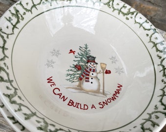 Christmas Snowman Stoneware Vegetable Serving Bowl We Can Build A Snowman Dinnerware Green Spongeware Trim 4 Available #B2F READ DETAIL