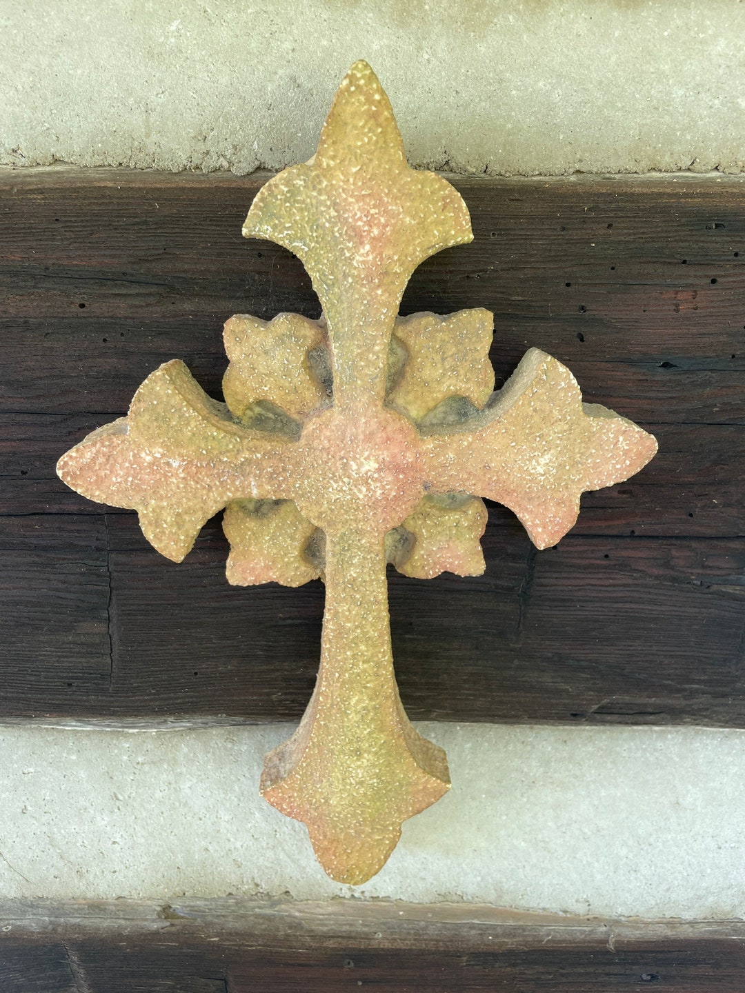 Hayes Parker Sand Art Cross Artist Signed Religious Wall Hanging Cross Religious Spiritual Decor