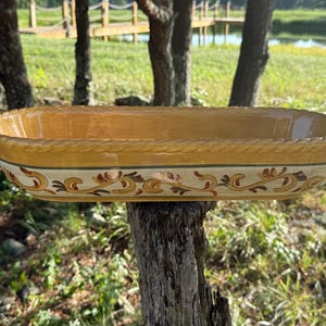 Artimino Tuscan Countryside Sienna Yellow Large Bread Serving Dish with Metal Handles Hand Painted Earthenware New with Tags
