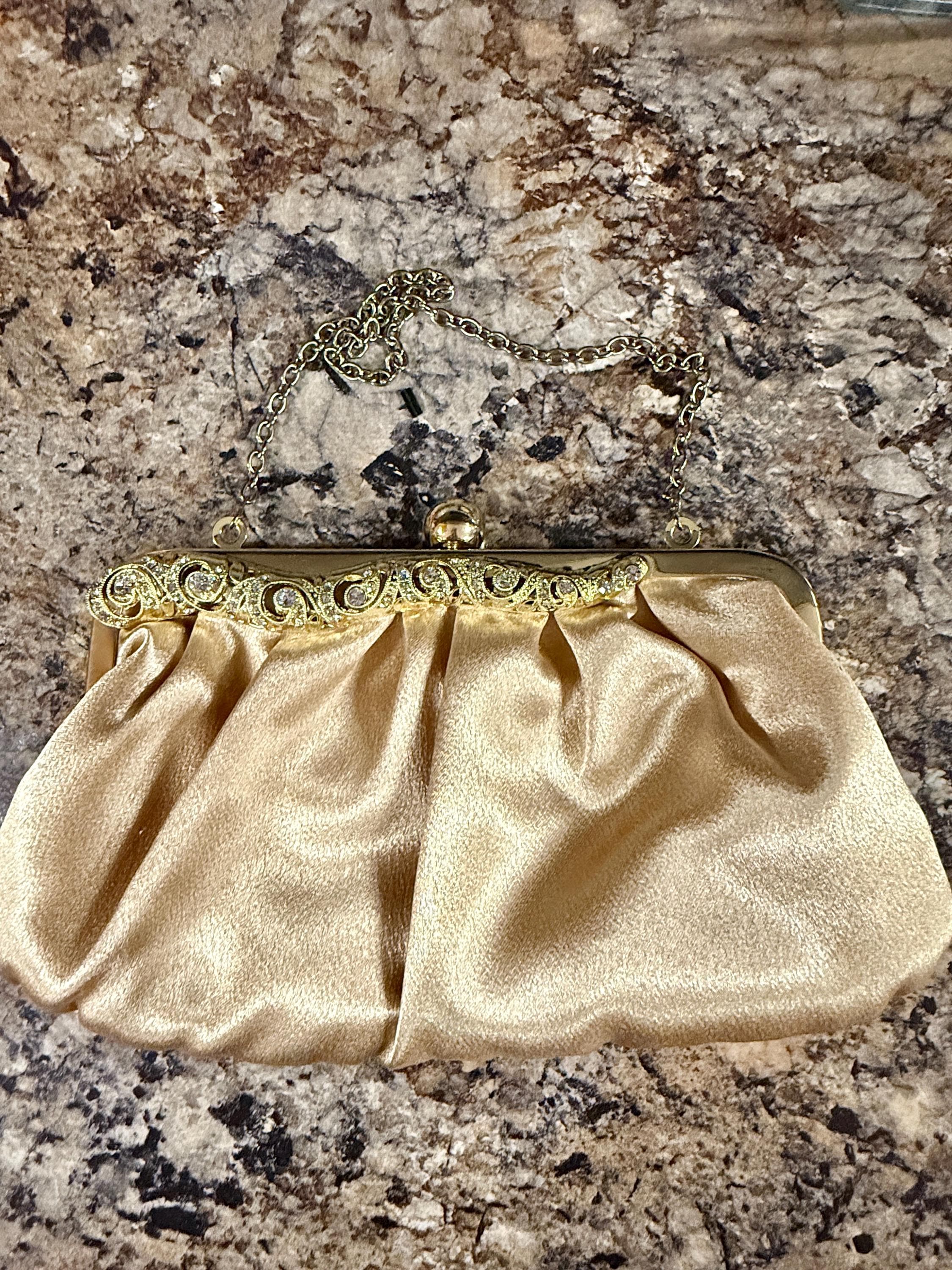 Vintage La Regale Gold Satin Evening Bag Knot Handle Formal Clutch La-Regale-Black-Satin-Evening-  main image 3