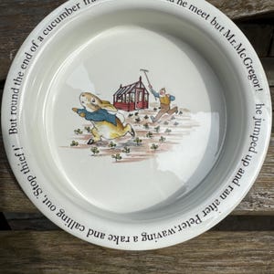 Wedgwood Peter Rabbit Pottery Bowl Child Cereal Dish Beatrix Potter Designs Etruria and Barlston Children’s Story Collectible Dinnerware T11