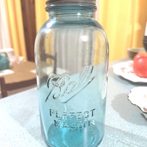 Antique Ball Perfektes Einmachglas Blaues Glas 1/2 Gallonen Kanister und Deckel Apothekerglas Vintage B2B LESEN SIE DETAIL