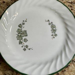 Corelle Callaway Ivy Swirl Salad Plates Green Trim Swirl Edge Vintage Corelle by Corning Dinnerware Set of 7 READ DETAIL