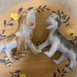 Porcelain Dog Figurines Mid Century Dog Figures Dog Lover Gift Miniature Pottery Dog Sculpture Statue Set of 2 #T20