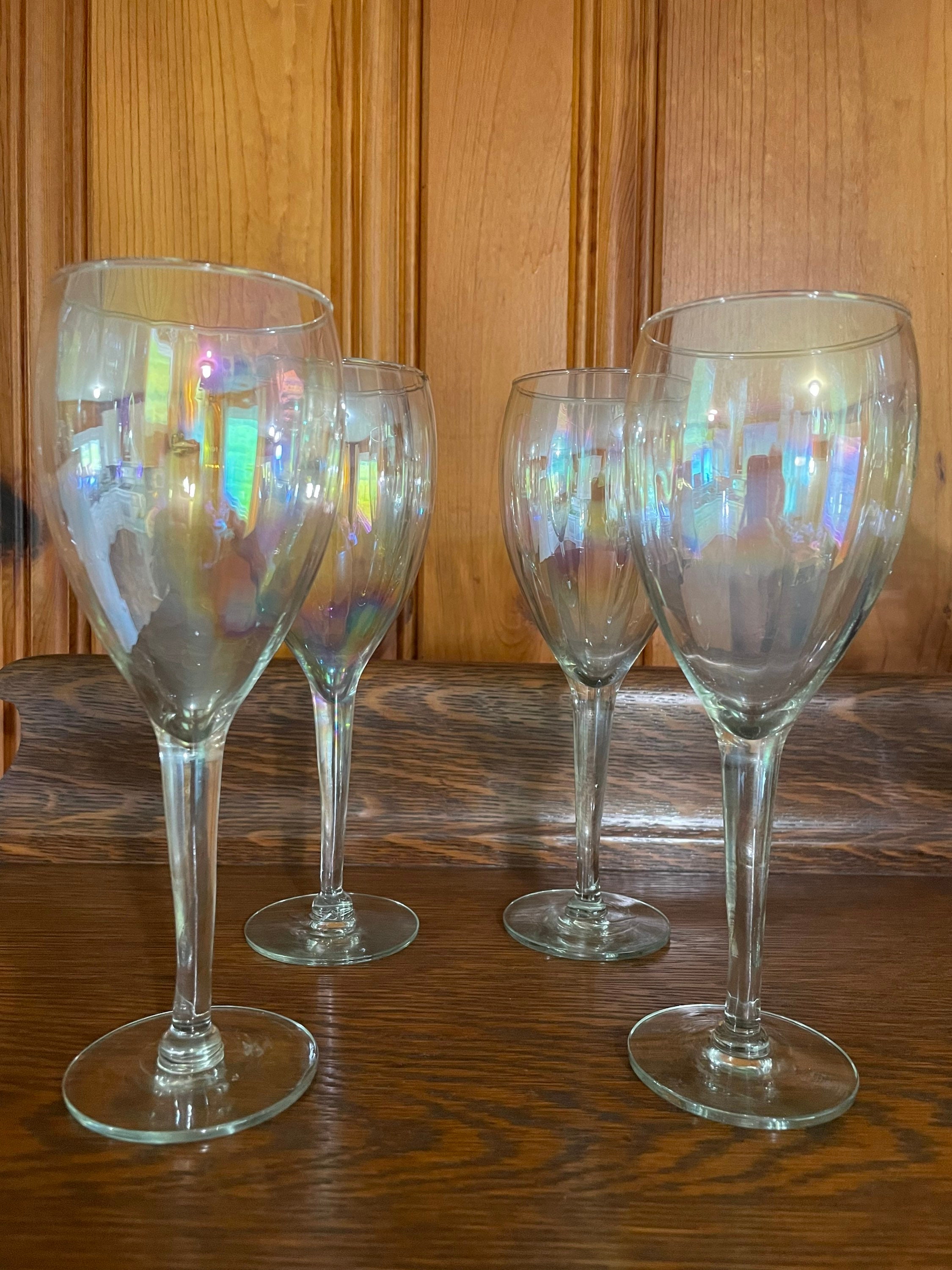 Iridescent Wine Glass set of 2/4/6, 19 oz Pretty Cute Cool Rainbow Colorful  Halloween Glassware - Set of 4 