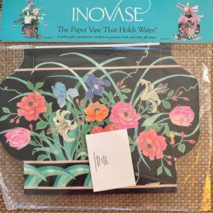 Jarrones de flores de cartón Inovase vintage de 1991, resistentes al agua, caja de regalo para vino, caja de manualidades, papel de regalo creativo, estampado floral negro, juego de 2 #BS