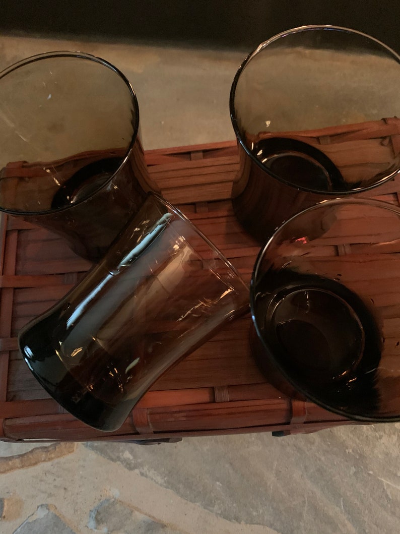 Smokey Brown Whiskey Glasses: Vintage Barware Set of 4 image 4