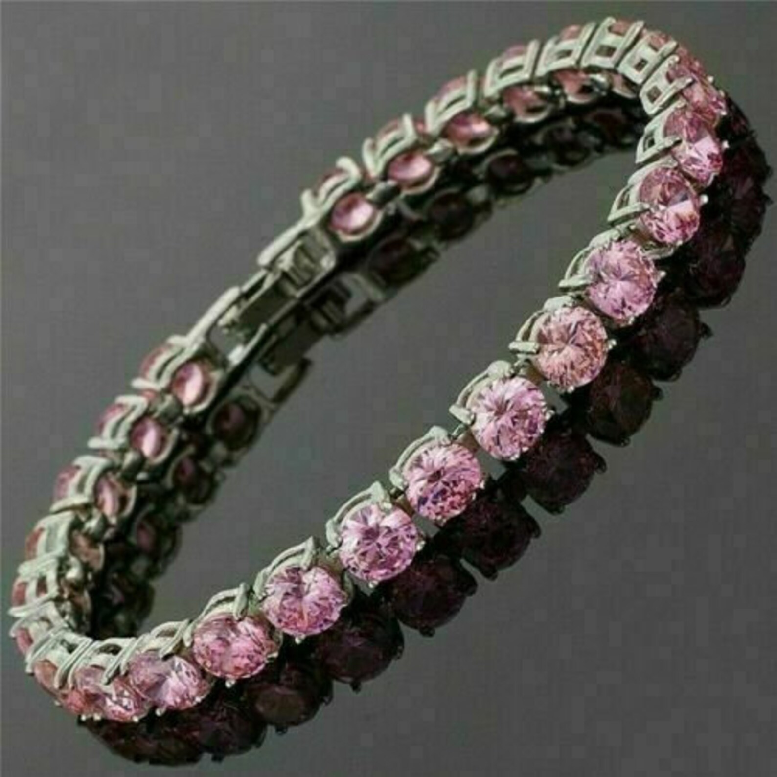 20 CT Round Cut 5MM Pink Diamond Tennis Bracelet Wedding 14K Etsy